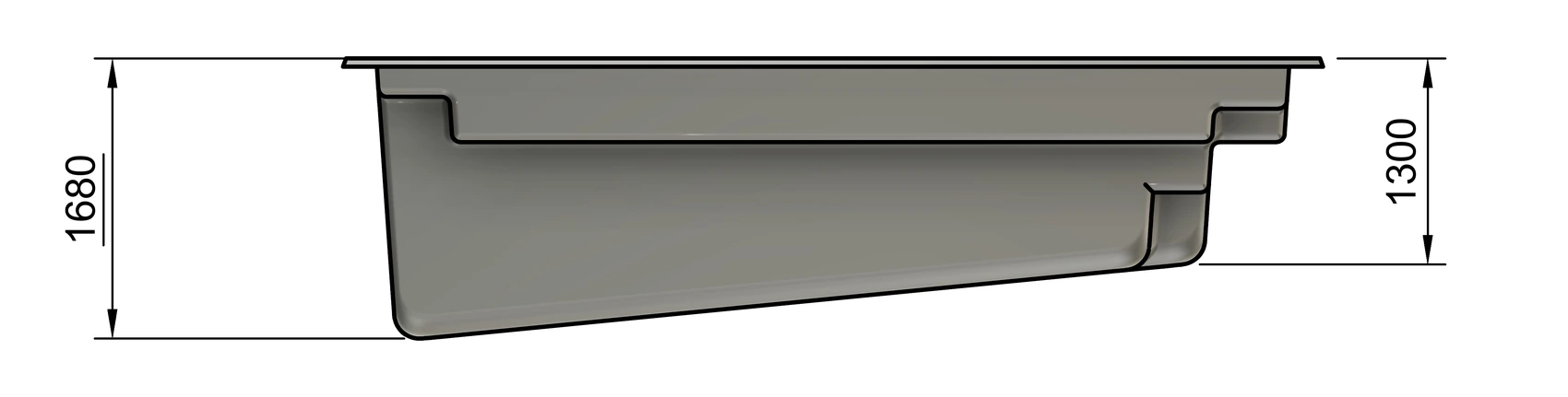 Element 5.45m x 3.35m fibreglass pool side technical drawing