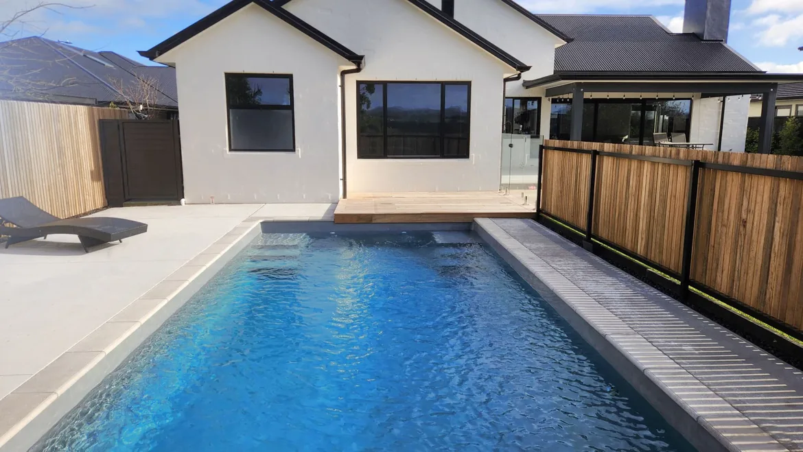 Cove 7 metre fibreglass pool with wide shallow-end steps