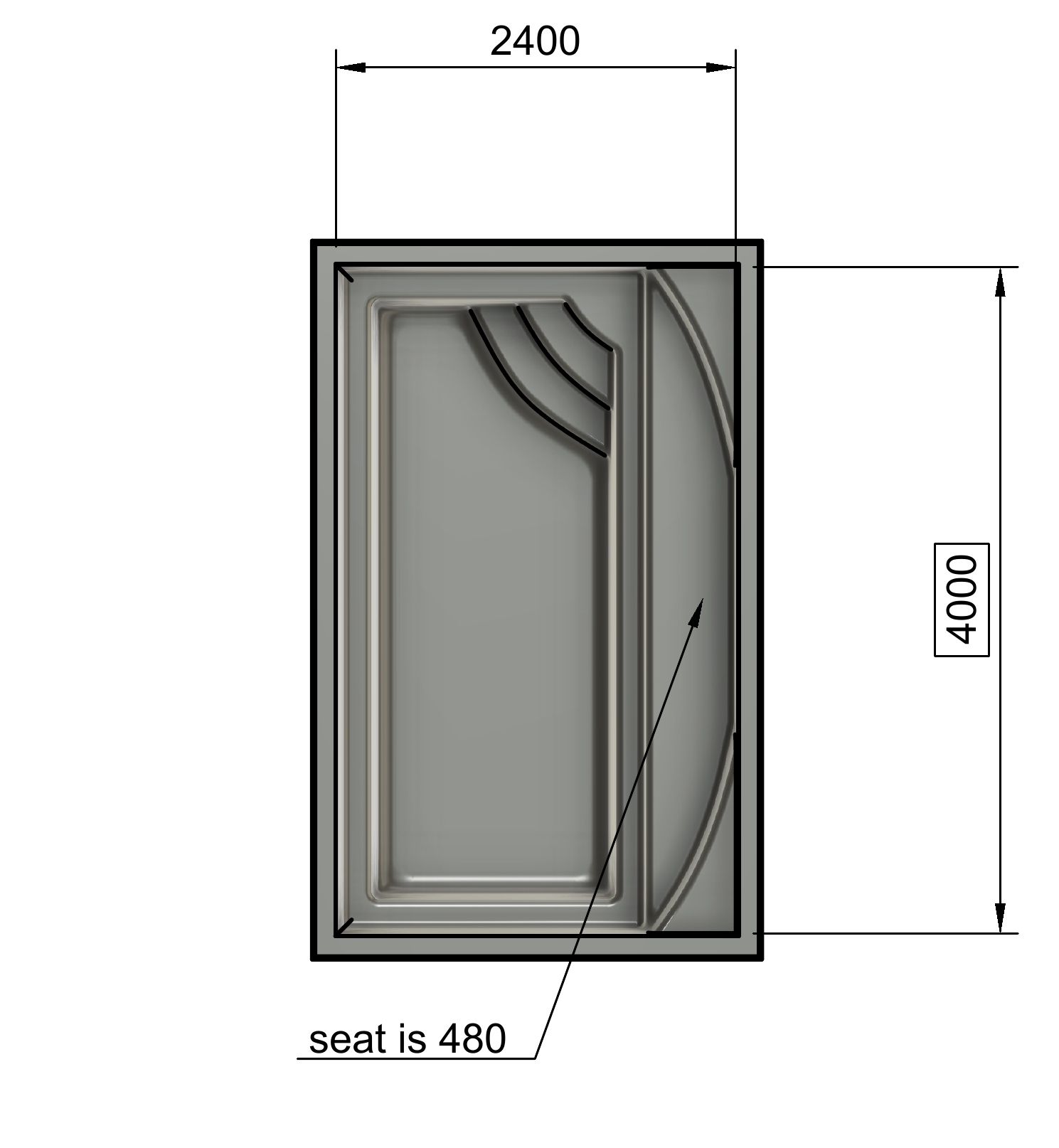 Pause 4 x 2.4 m fibreglass pool plan technical drawing