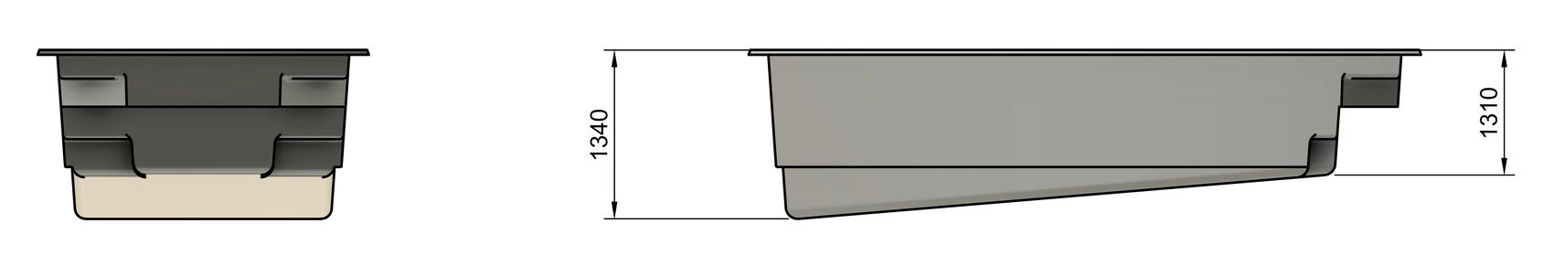 Retreat 6.5m x 3.0m fibreglass pool side technical drawing