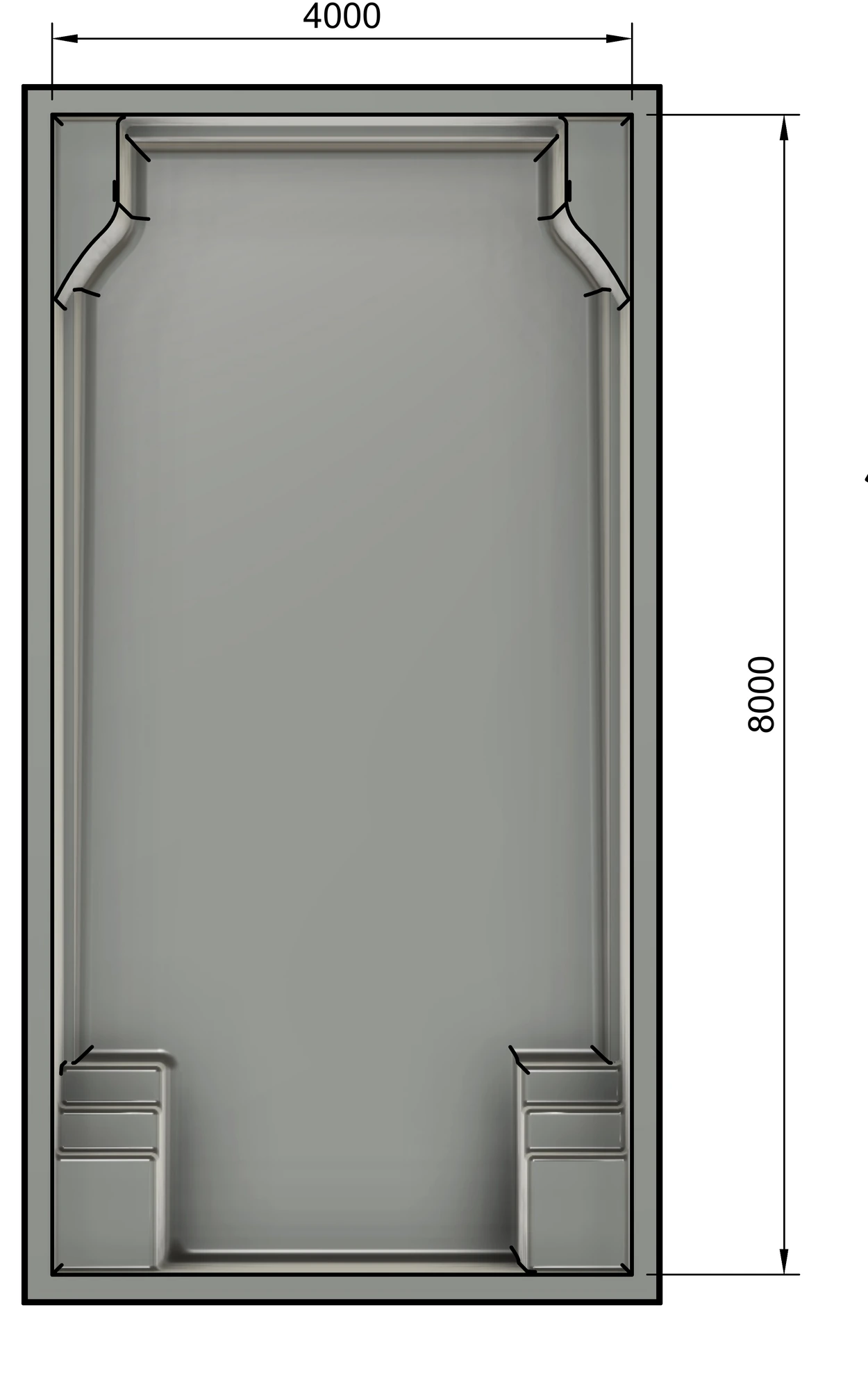 Satin 8m x 4m fibreglass pool plan technical drawing